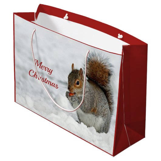 Squirrel Red Berry Sneeuwfoto Kerstmis Groot Cadeauzakje (Achterkant Gekanteld)