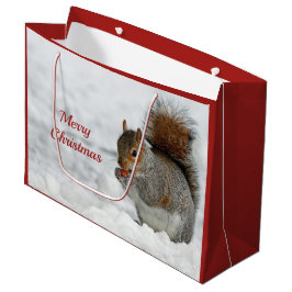 Squirrel Red Berry Sneeuwfoto Kerstmis Groot Cadeauzakje