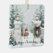 Squirrel Red Coat Snow Christmas Keramisch Ornament (Rechts)