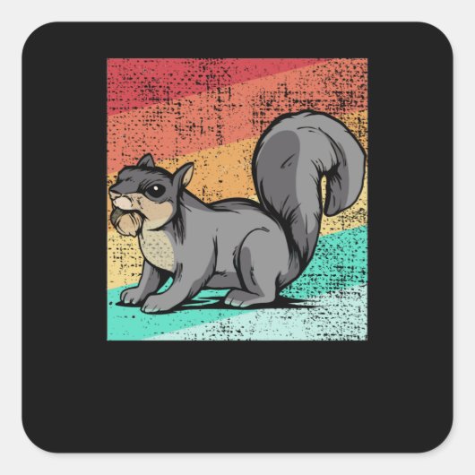 Squirrel Retro Vierkante Sticker (Voorkant)