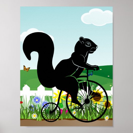 Squirrel Rider op Old Bike Poster (Voorkant)