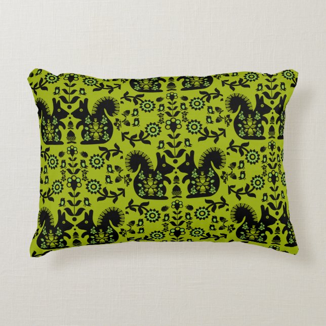 Squirrel Scandinavian Folk Art Accent Kussen (Voorkant)