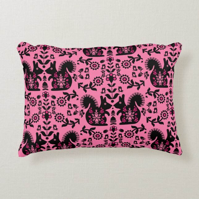 Squirrel Scandinavian Folk Art Accent Kussen (Voorkant)