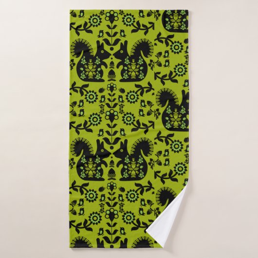 Squirrel Scandinavian Folk Art Badhanddoek (Badhanddoek)