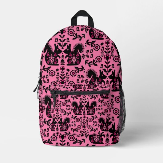 Squirrel Scandinavian Folk Art Bedrukte Rugzak (Voorkant)