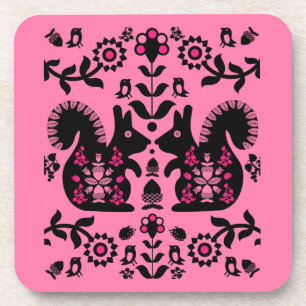 Squirrel Scandinavian Folk Art Bier Onderzetter