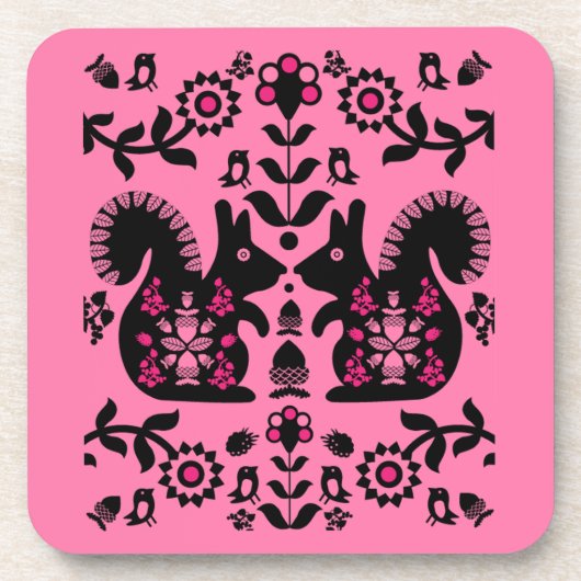 Squirrel Scandinavian Folk Art Bier Onderzetter (Voorkant)