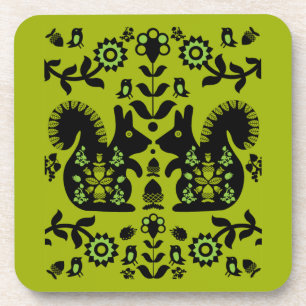 Squirrel Scandinavian Folk Art Bier Onderzetter
