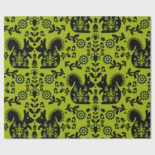 Squirrel Scandinavian Folk Art Cadeaupapier (Vlak)