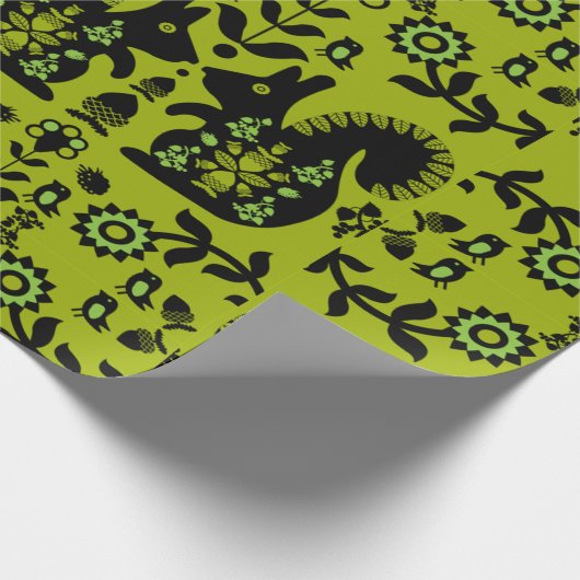 Squirrel Scandinavian Folk Art Cadeaupapier (Hoek)