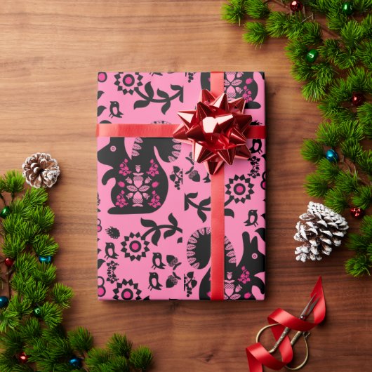 Squirrel Scandinavian Folk Art Cadeaupapier (Feestdagen Geschenken)