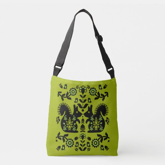 Squirrel Scandinavian Folk Art Crossbody Tas (Voorkant)