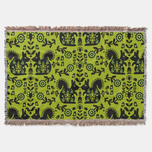 Squirrel Scandinavian Folk Art Deken (Voorkant)