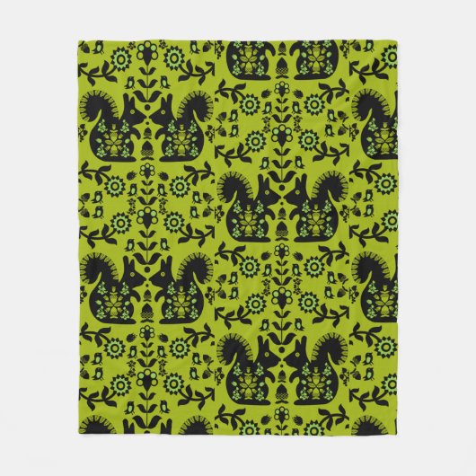 Squirrel Scandinavian Folk Art Fleece Deken (Voorkant)