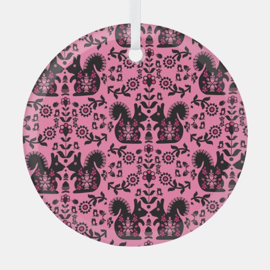 Squirrel Scandinavian Folk Art Glas Ornament (Voorkant)