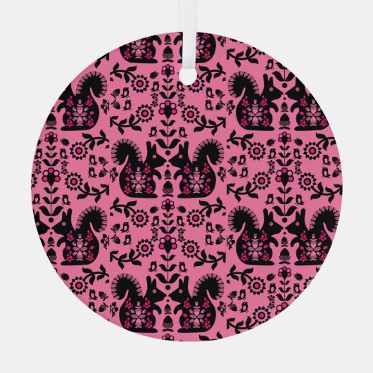 Squirrel Scandinavian Folk Art Glas Ornament (Achterkant)