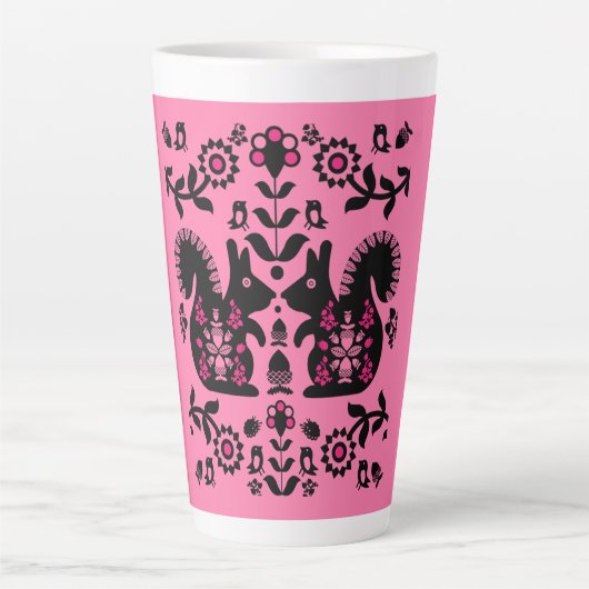 Squirrel Scandinavian Folk Art Latte Mok (Voorkant)