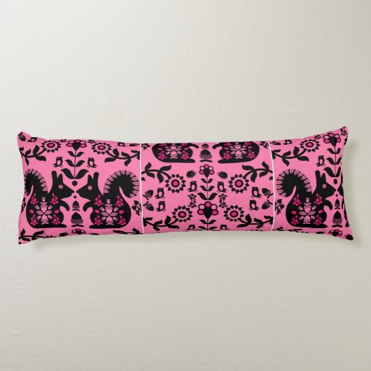 Squirrel Scandinavian Folk Art Lichaamskussen (Achterkant)