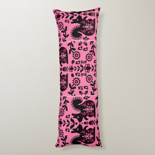 Squirrel Scandinavian Folk Art Lichaamskussen (Achterkant (Verticaal))