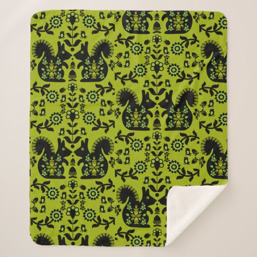 Squirrel Scandinavian Folk Art Sherpa Deken (Voorkant)