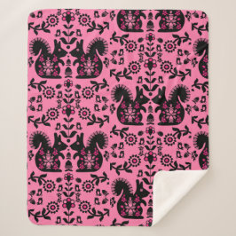 Squirrel Scandinavian Folk Art Sherpa Deken