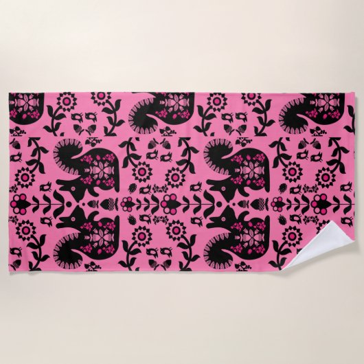 Squirrel Scandinavian Folk Art Strandlaken (Voorkant)