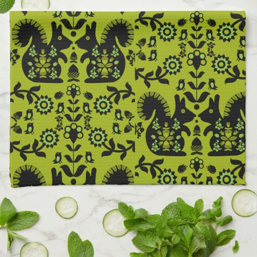 Squirrel Scandinavian Folk Art Theedoek (Gevouwen)