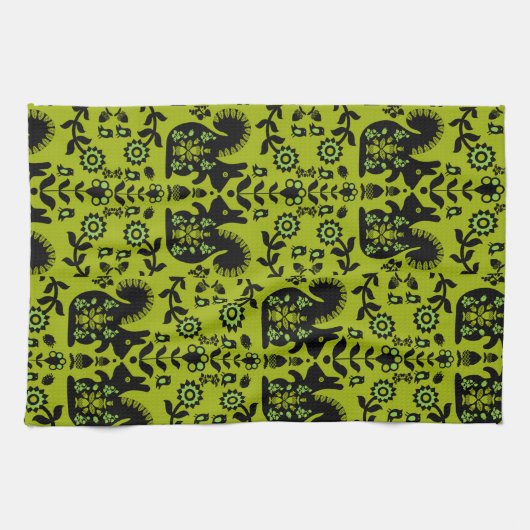 Squirrel Scandinavian Folk Art Theedoek (Horizontaal)