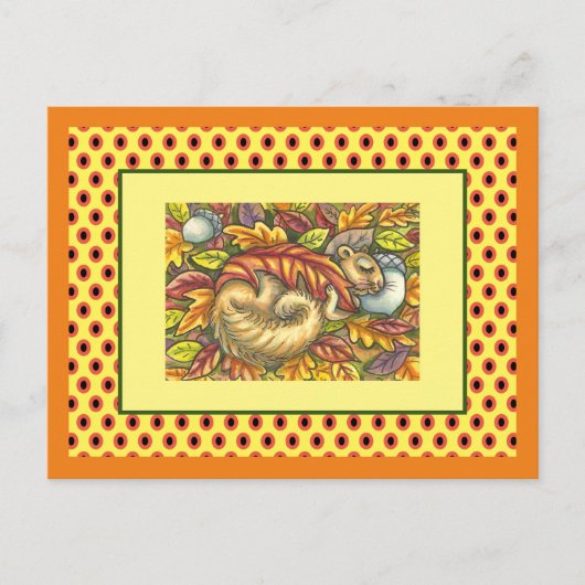 SQUIRREL SLAPING ONDER AUTUMN LEAVES, SEASONAL BRIEFKAART (Voorkant)