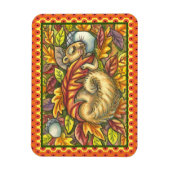 SQUIRREL SLAPING ONDER AUTUMN LEAVES, SEASONAL MAGNEET (Verticaal)