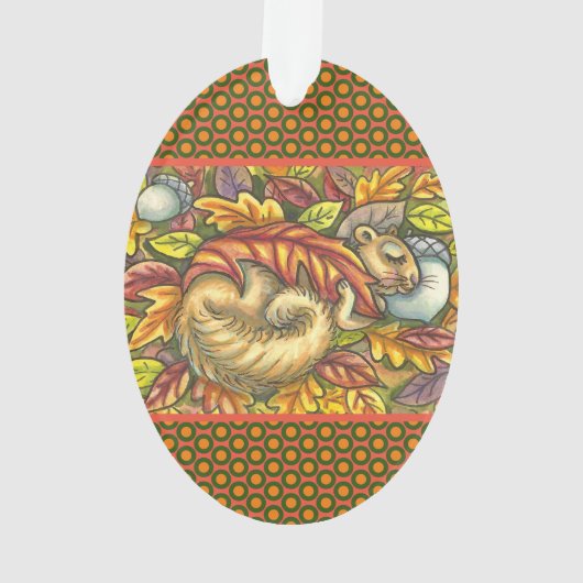 SQUIRREL SLAPING ONDER AUTUMN LEAVES, SEASONAL ORNAMENT (achterkant)