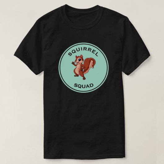 Squirrel Squad Cartoon Blauwgroen Schijf T-shirt (Design voorkant)