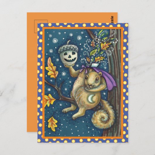 SQUIRREL VAN SLAAPHOLLOW & ACORN, FUNNY HALLOWEEN BRIEFKAART (Voorkant / Achterkant)