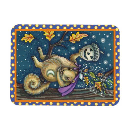 SQUIRREL VAN SLAAPHOLLOW & ACORN, FUNNY HALLOWEEN MAGNEET (Horizontaal)