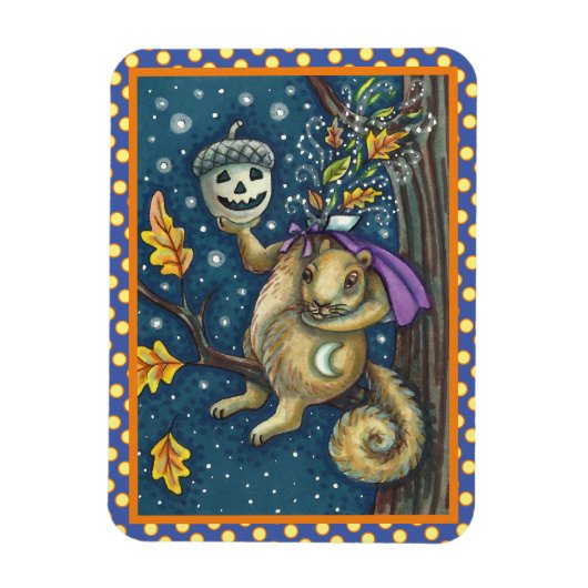 SQUIRREL VAN SLAAPHOLLOW & ACORN, FUNNY HALLOWEEN MAGNEET (Verticaal)