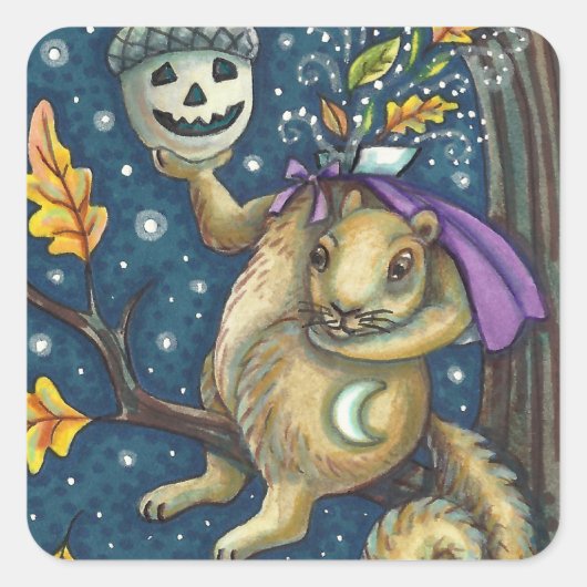 SQUIRREL VAN SLAAPHOLLOW & ACORN, FUNNY HALLOWEEN VIERKANTE STICKER (Voorkant)