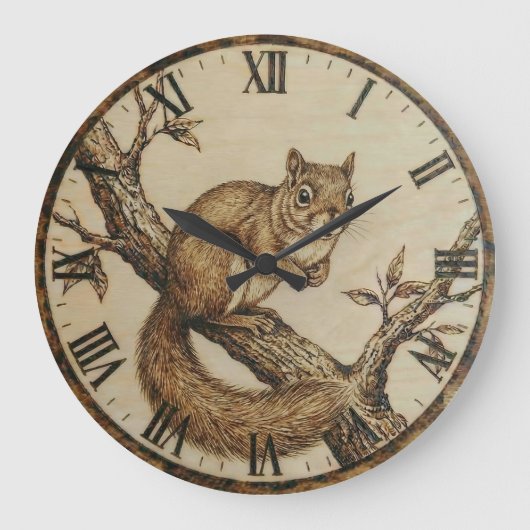 Squirrel Wall Clock - Cozy Woodland Charm Grote Klok (Voorkant)