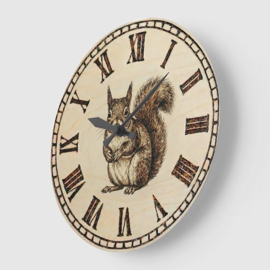 Squirrel Wall Clock _ Wood-Burned style  Grote Klok (Hoek)