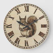 Squirrel Wall Clock _ Wood-Burned style  Grote Klok (Voorkant)