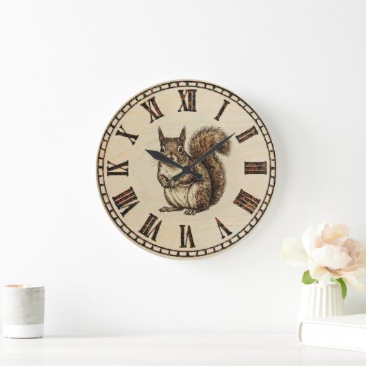 Squirrel Wall Clock _ Wood-Burned style  Grote Klok (Huis)