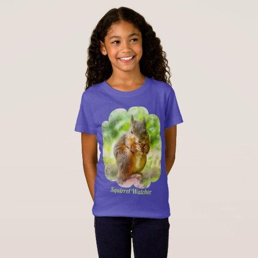 Squirrel Watcher Animal Painting Artwork Girls T-shirt (Voorkant volledig)