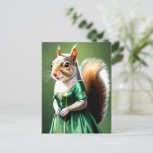 Squirrel Wearing Green Dress Briefkaart (Staand voorkant)