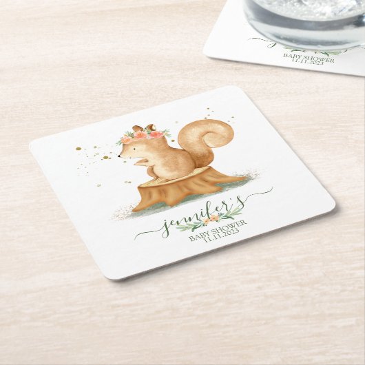 Squirrel wildlife baby newborn kartonnen onderzetters (Schuin)