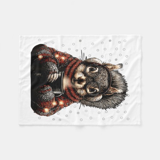 Squirrel With Gles Christmas Lights Funny Coffee W Fleece Deken (Voorkant (Horizontaal))