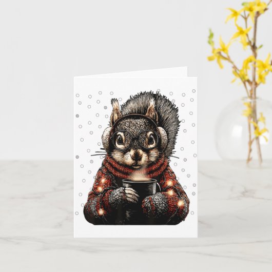 Squirrel With Gles Christmas Lights Funny Coffee W Kaart (Gele Bloem)