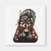 Squirrel With Gles Christmas Lights Funny Coffee W Magneet (Voorkant)
