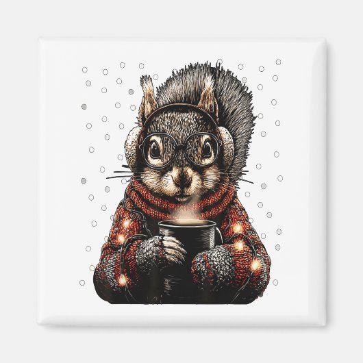 Squirrel With Gles Christmas Lights Funny Coffee W Magneet (Voorkant)