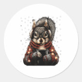 Squirrel With Gles Christmas Lights Funny Coffee W Ronde Sticker (Voorkant)