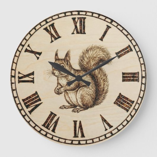 Squirrel Wooden Wall Clock Grote Klok (Voorkant)