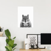 Squirrel Woodland Modern Portret zwart wit Poster (Thuiskantoor)